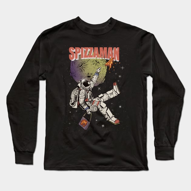 SPIZZAMAN - Astronaut Chasing Pizza Long Sleeve T-Shirt by HelloDisco
